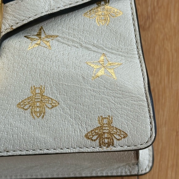 Gucci Sylvie Bee Star Leather Shoulder Bag White Web Stripe Small Project piece - Picture 5 of 16